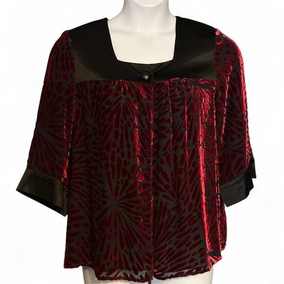 Vintage Bob Mackie Burnout Velvet Jacket Sz M Black Red Cocktail Evening Holiday - Picture 1 of 10
